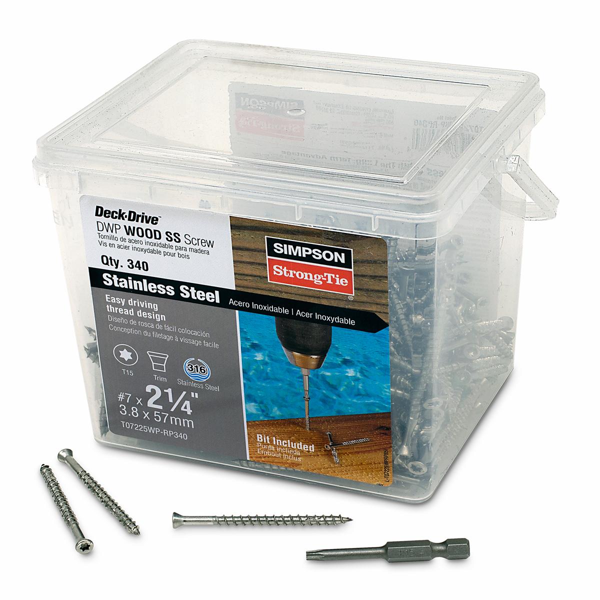 Simpson T07225WP-RP340 Deck-Drive DWP WOOD SS Screw #7 x 2-1/4 in. T-15, Trim Head, Type 316