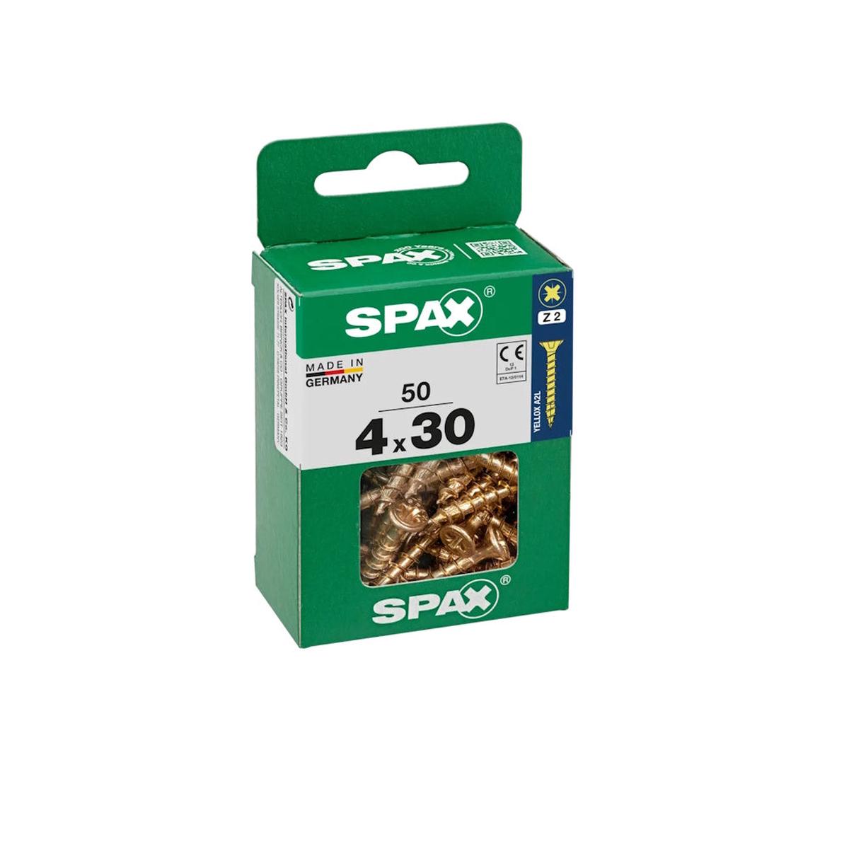 SPAX Pozi Flat CSK Yellox Coated Screws  4.0 x 30mm, PZ2 (Pack of 50) – 4081020400302