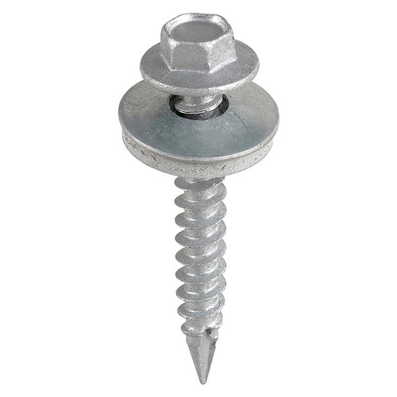 TIMCO Metal Construction Thin Sheet Metal to Timber Screws – Hex – EPDM Washer – Slash Point – Exterior – Silver Organic – 6.3 x 25 – 100 Pieces Box