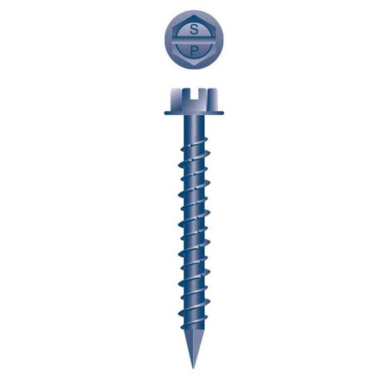 Strong-Point CH344Strongcon Slotted Indented Hex Washer Head, Hi-Low, Notched Threads, Diamond Point, Blue Ceramic Coating, 3/16 x 2-3/4, 1/4 A.F. Head, Box of 2,000 Concrete Screws