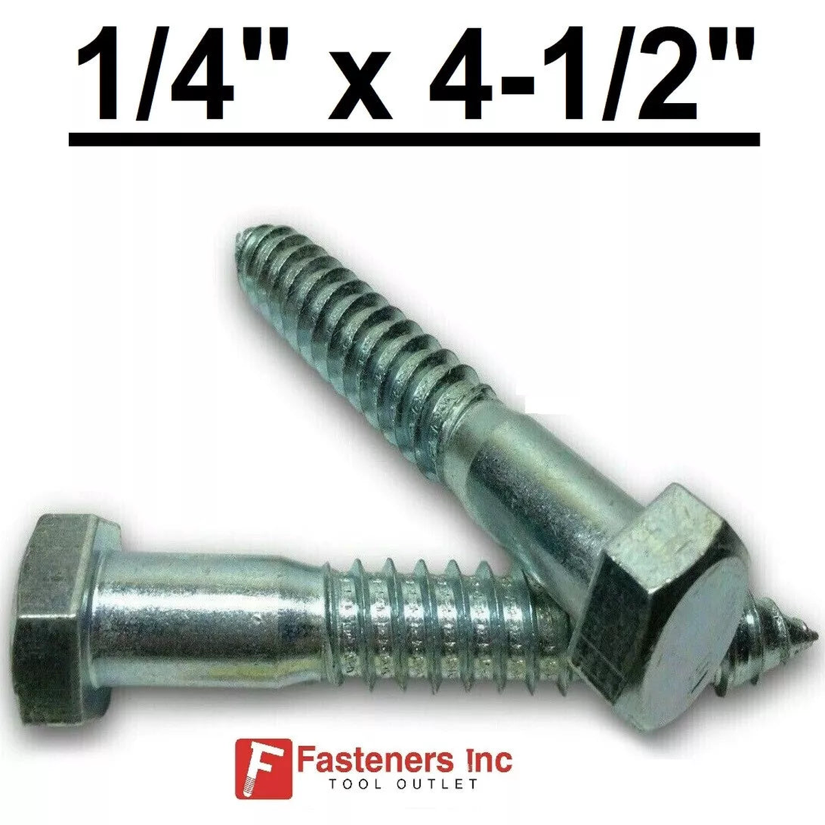 (Choose Qty) 1/4" x 4-1/2" Zinc Plated Hex Head Lag Bolt Screws A307