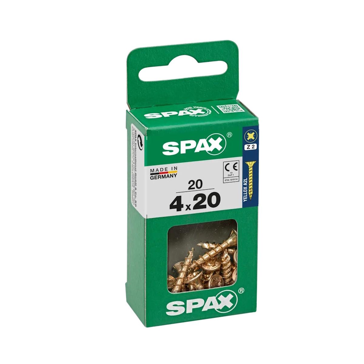 SPAX Pozi Flat CSK Yellox Coated Screws  4.0 x 20mm, PZ2 (Pack of 20) – 4003530012884