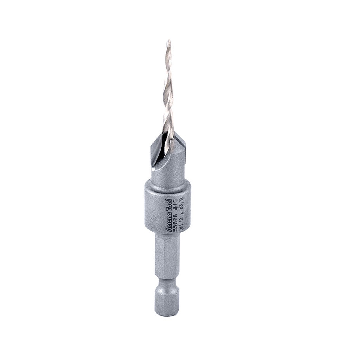 Amana Tool 55626 Carbide Tipped 82 Degree Countersink Taper 10 Screw 38 Dia x 18 Drill Dia x 14 Hex Shank
