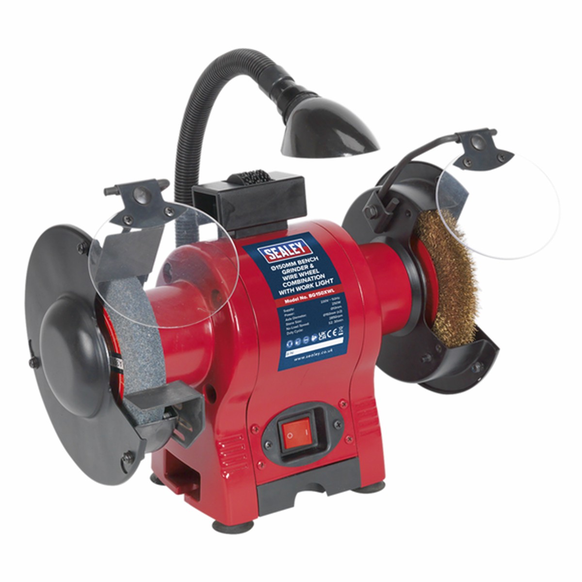 Sealey BG150XWL Bench Grinder 150mm Wire Wheel Combination with Work Light 250W230V