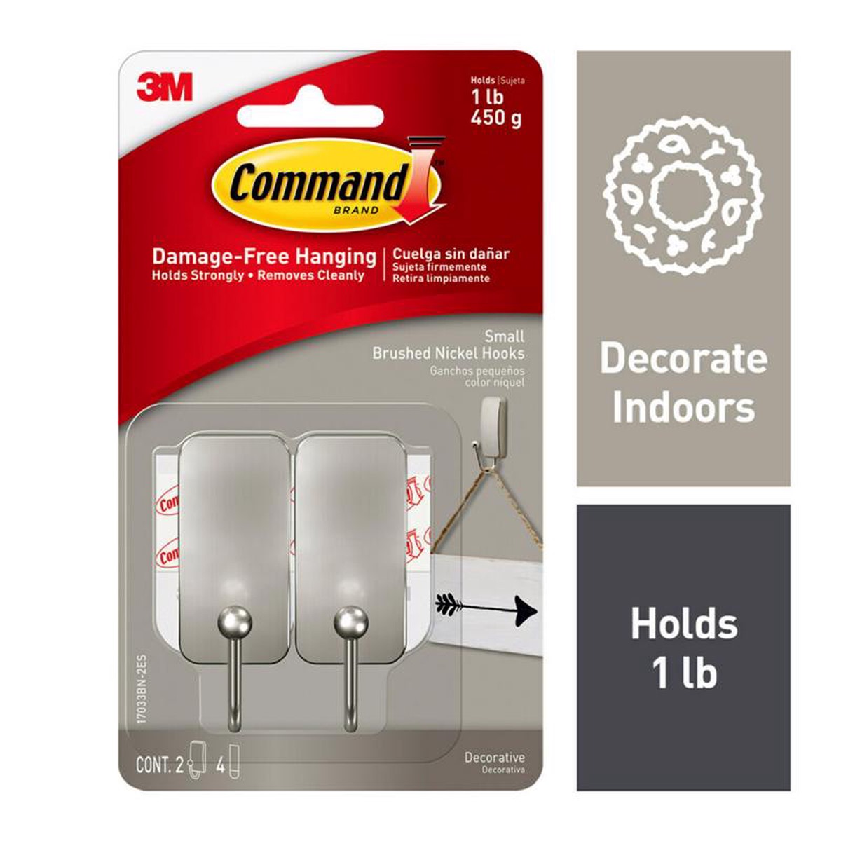 3M Command Small MetalPlastic Hook 098 in L 2 pk