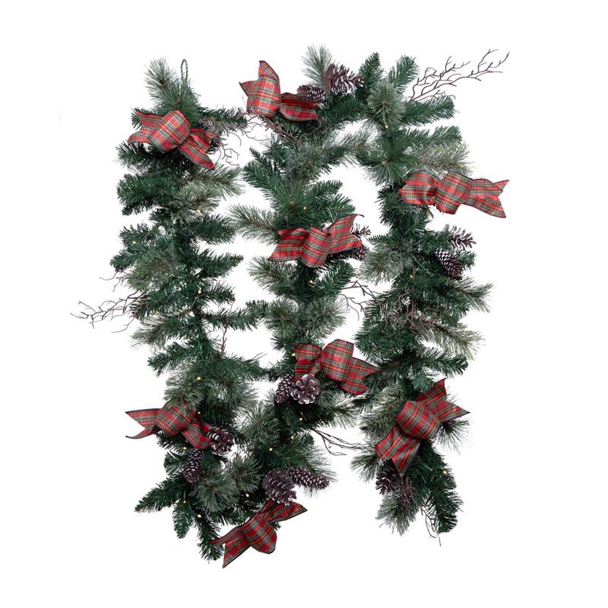 Celebrations 12 in D X 9 ft L LED Prelit Twig Pine Bow Color Changing Battery Operated Garland