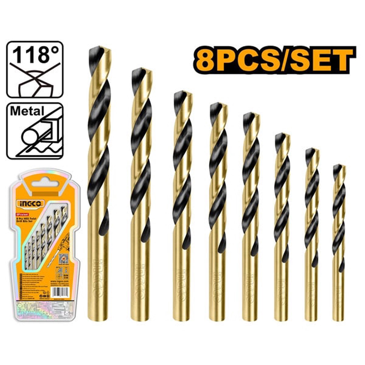 HSS twist drill bits set Ingco AKDB0801