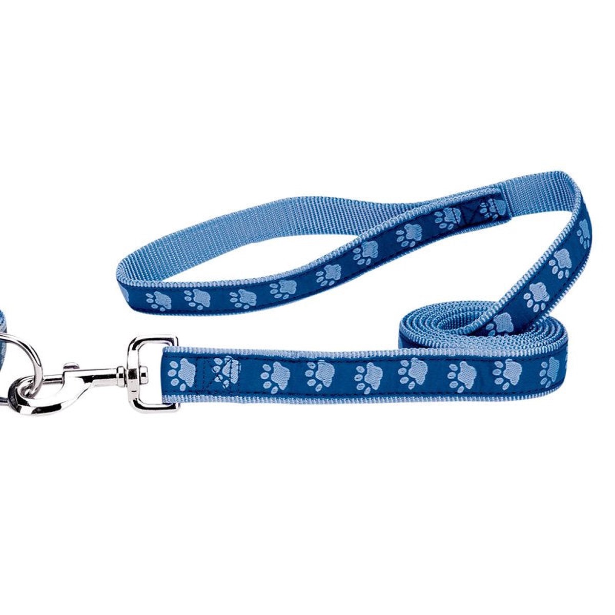 Casual Canine ZA8861 44 19 Two-Tone Pawprint Dog Lead 4 ft L 58 in W Nylon Line Blue Fastening Method Swivel Clip