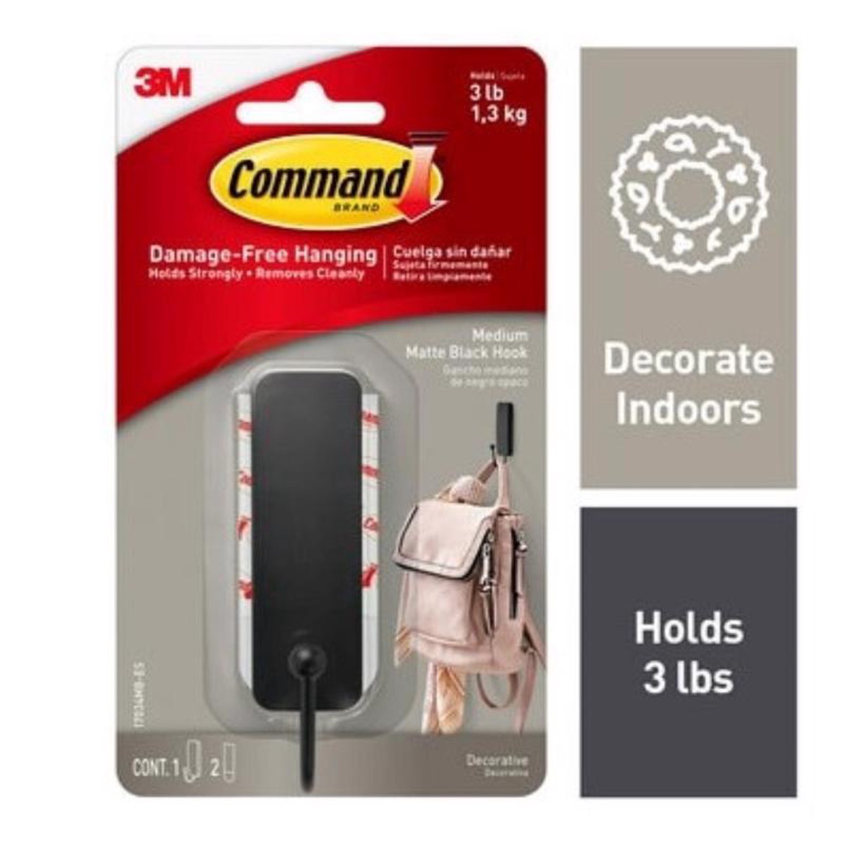 3M Command Medium Metal Hook 125 in L 1 pk