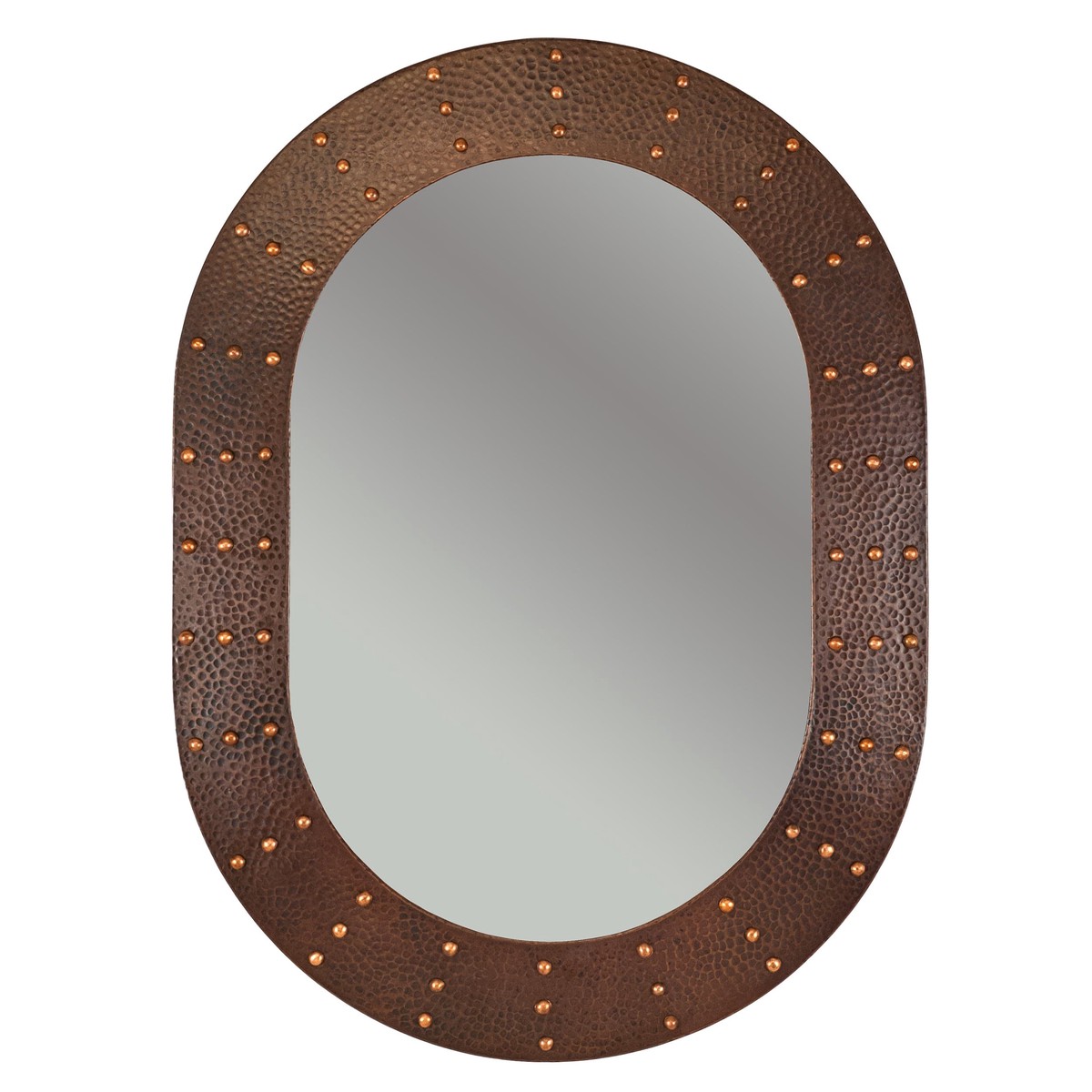 35 Hand Hammered Oval Mirror with Hand Forged Rivets